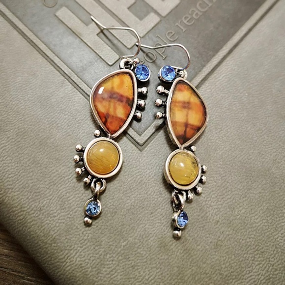 Jewelry - Vintage Style Tribal Dangle Yellow Brown Earrings